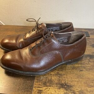 Crown Imperial Mens 11 D Plain Toe Derby Blucher Shoe Brown Leather Made USA Vtg